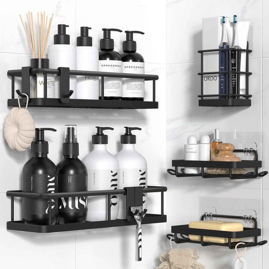 Shower Caddy Adhesive, No Drill Bathroom Shower Organizers, with Removable Hooks, Rust Proof Shower Shelves, Wall-Mounted Shower Holder