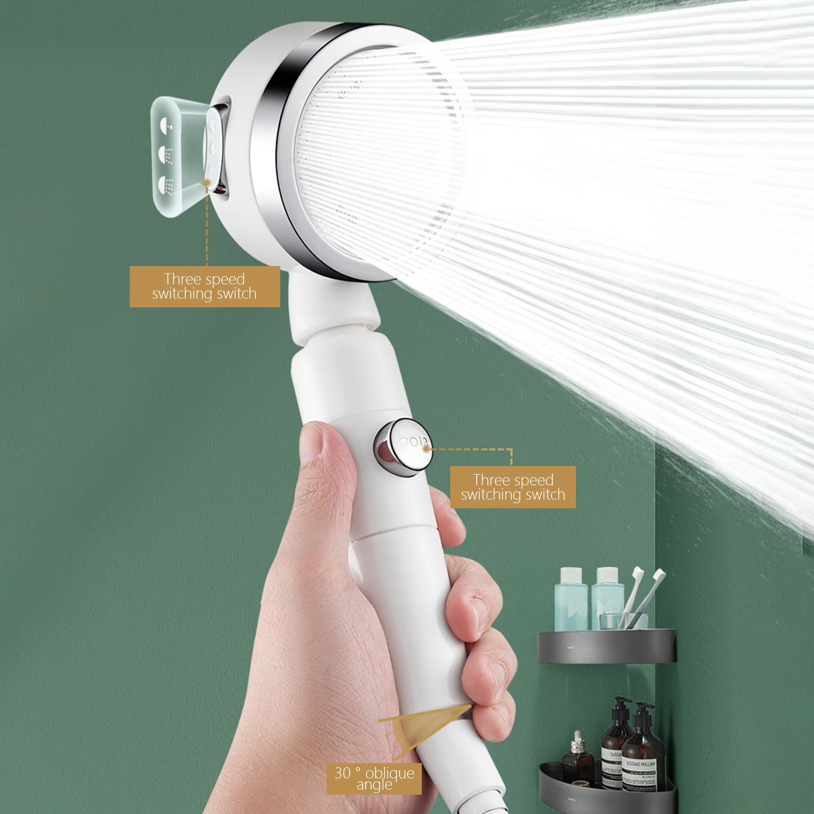 ShowrCove™ One Touch Stop High Pressure Shower Head