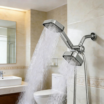 A High-Flow Large Nozzle and Handheld Shower Head, Two-In-One Shower Set, Shower Long Hose and T-Shaped Valve-Durable Abs Material, Wall-Mounted, Square Design, Suitable for Bathroom Upgrades Three-Way Water Distributor Bathroom