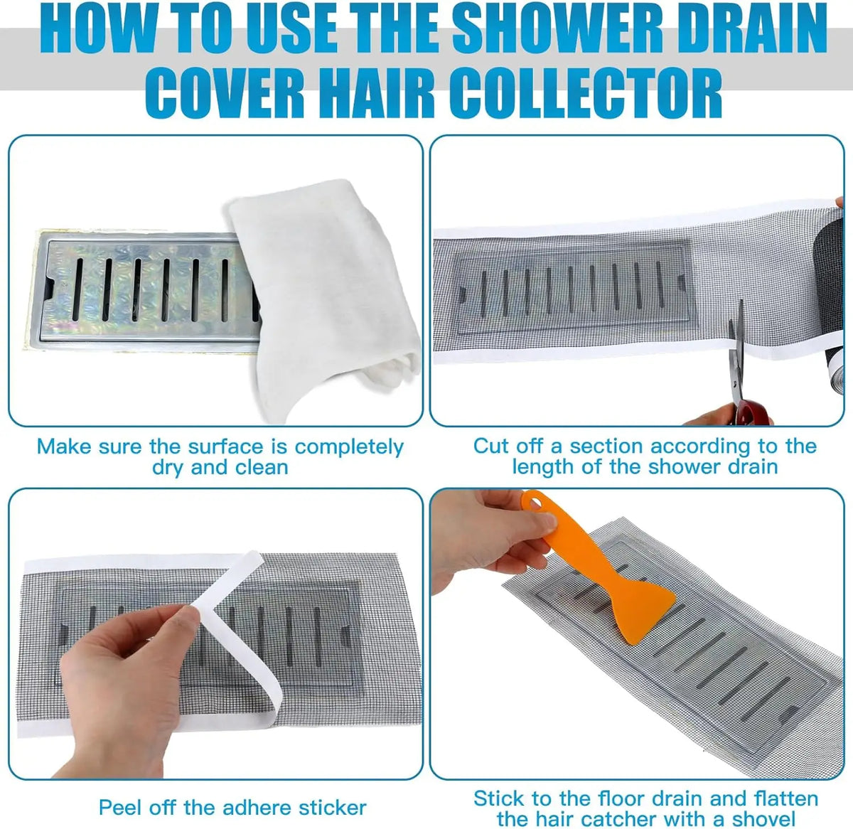 Linear Shower Drain Hair Catcher Adhesive Cutable Mesh Shower Drain Cover Stickers for Kitchen Bathtub