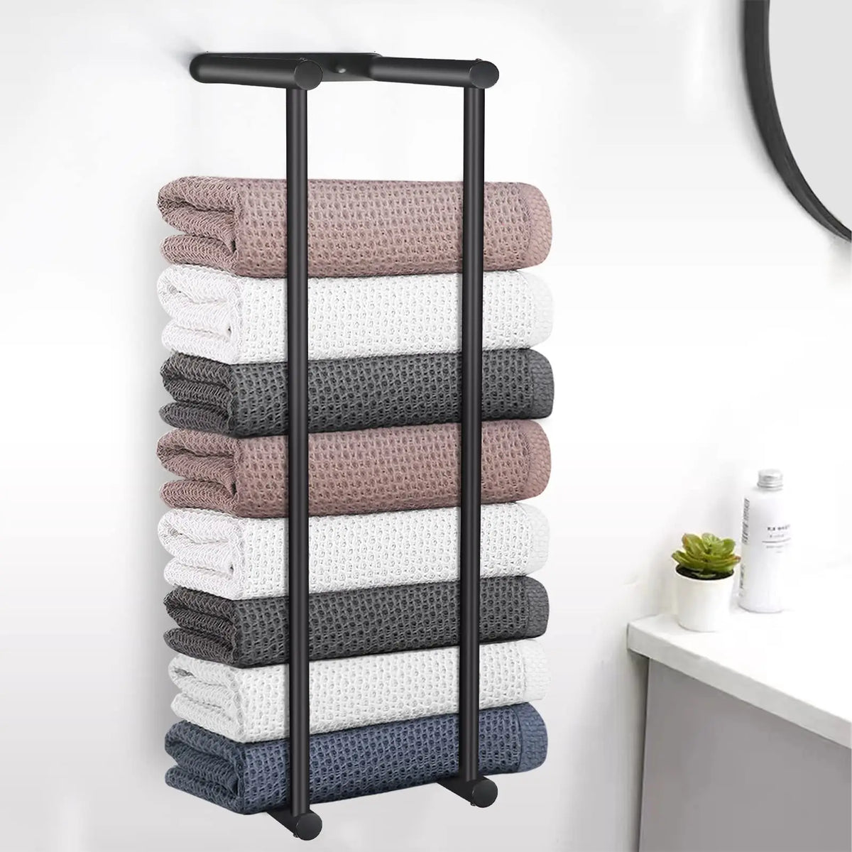 Bathroom Wall Towel Rack for Rolled Towels, Stainless Steel Bath Towel Holder, Mounted Folded Metal Towel Storage for Washcloths