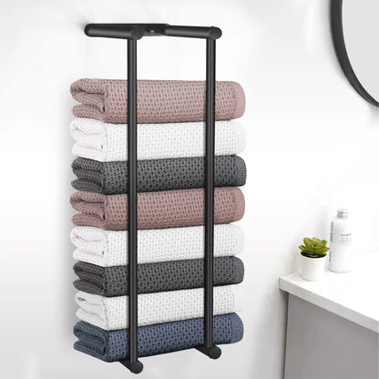 Bathroom Wall Towel Rack for Rolled Towels, Stainless Steel Bath Towel Holder, Mounted Folded Metal Towel Storage for Washcloths