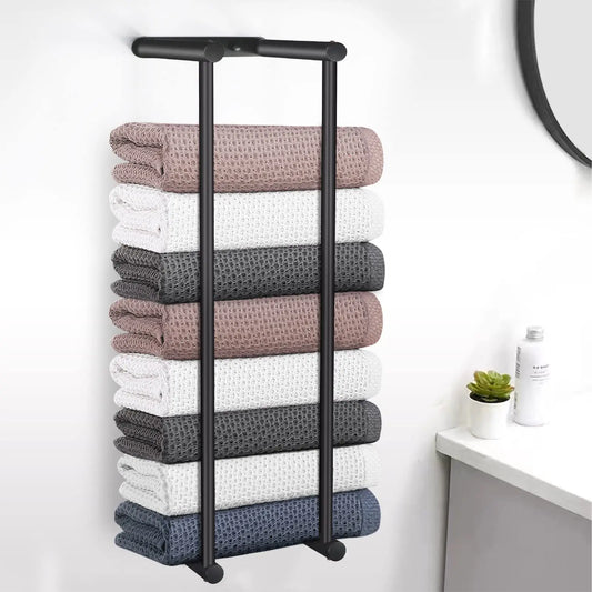Bathroom Wall Towel Rack for Rolled Towels, Stainless Steel Bath Towel Holder, Mounted Folded Metal Towel Storage for Washcloths