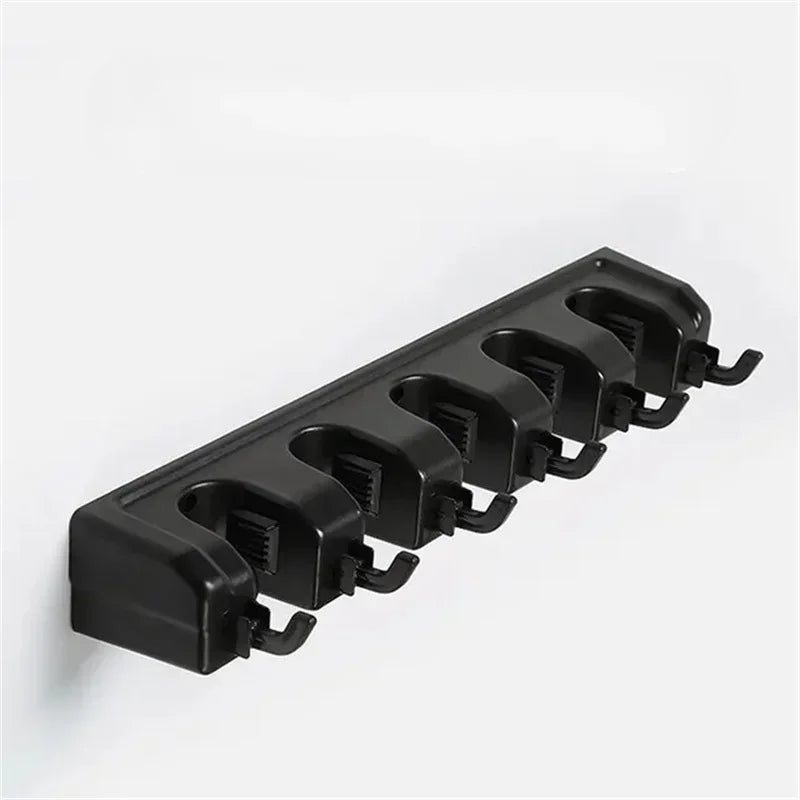Wall Mounted Mop Holder 3/4/5 Position Multi-Functional Broom Hanger Shelf Home Kitchen Storage Black Magic Plastic Mop Holder