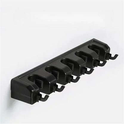 Wall Mounted Mop Holder 3/4/5 Position Multi-Functional Broom Hanger Shelf Home Kitchen Storage Black Magic Plastic Mop Holder