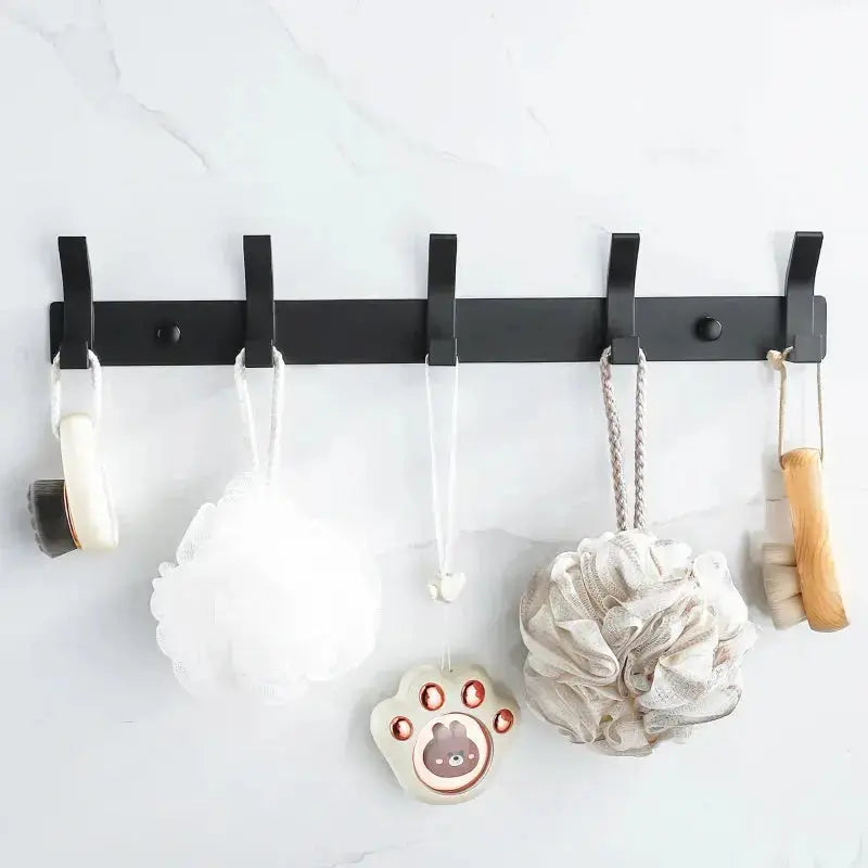 Modern Hanging Hooks For Wall Aluminium Black Towel Holder Bathroom Door Clothe Hanger Coat Rack Wall Mounted