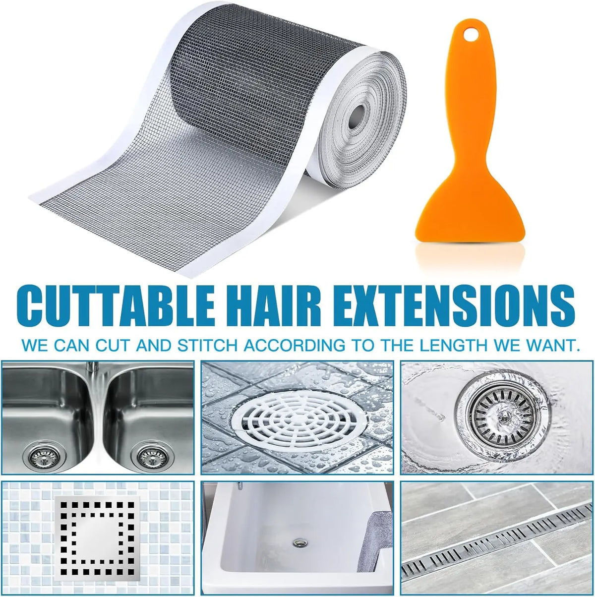 Linear Shower Drain Hair Catcher Adhesive Cutable Mesh Shower Drain Cover Stickers for Kitchen Bathtub