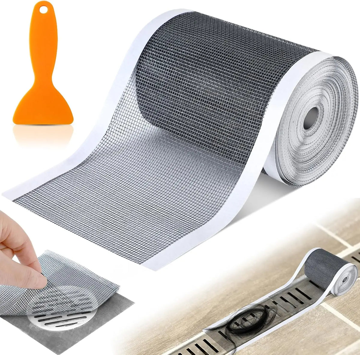Linear Shower Drain Hair Catcher Adhesive Cutable Mesh Shower Drain Cover Stickers for Kitchen Bathtub