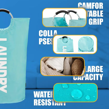 Large Laundry Basket, Laundry Hamper Stands Up Well, Laundry Bag with Padded Handles, Waterproof Clothes Bin Collapsible
