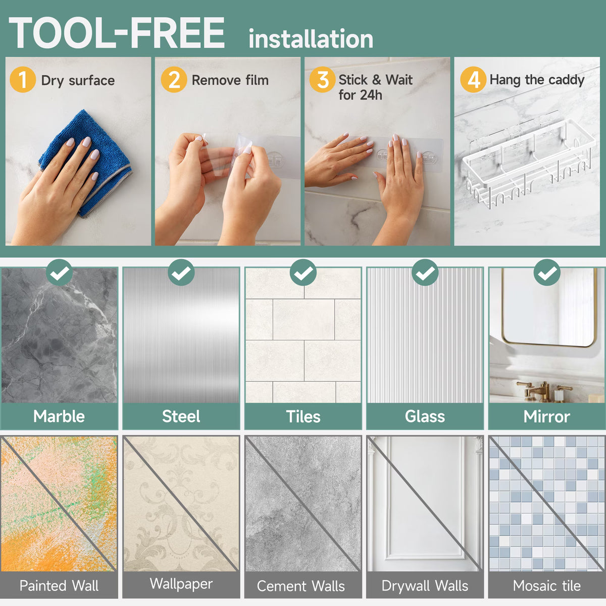 ShowrCove™ Adhesive Shower Shelf
