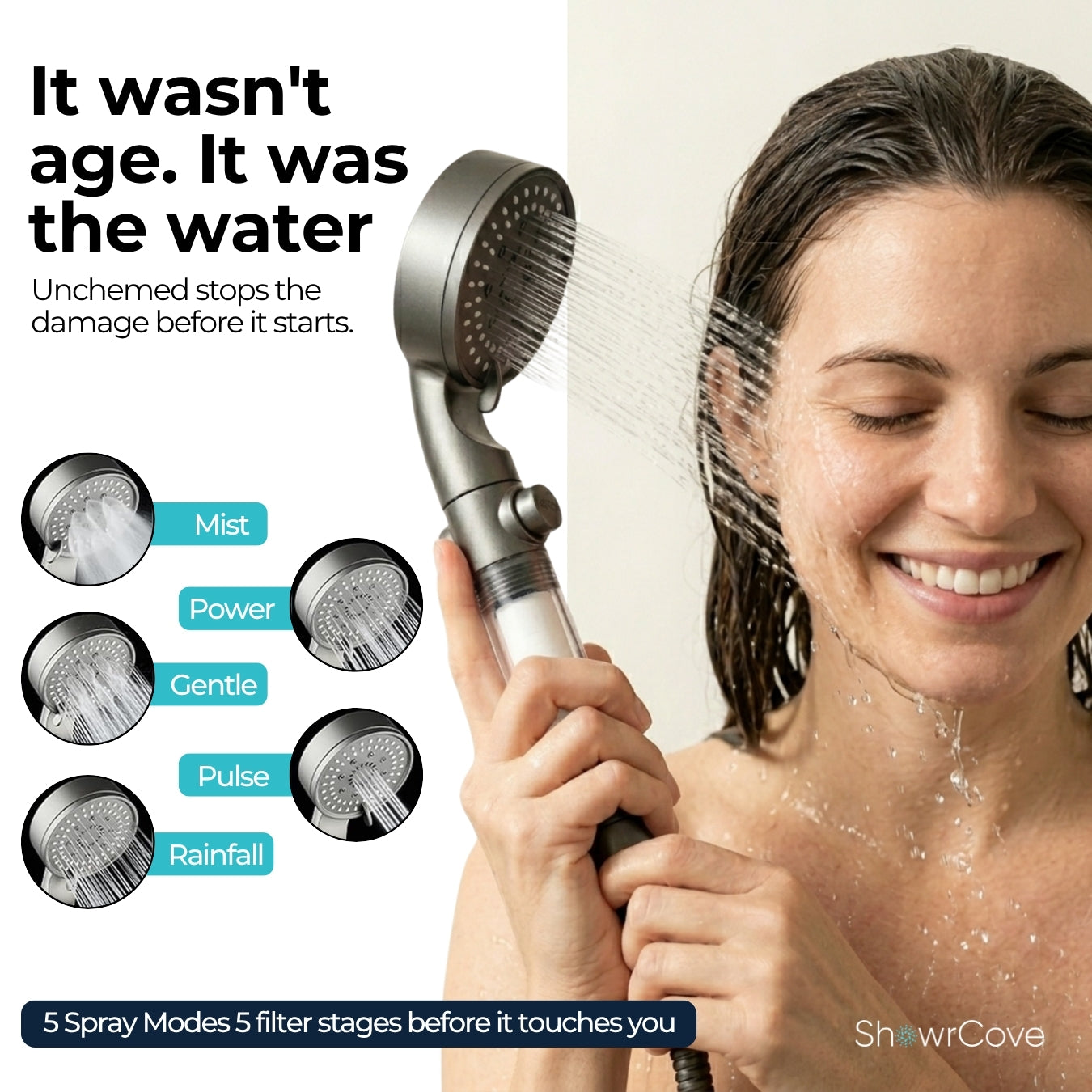 ShowrCove™ Turbo Flow 5-Mode Filtered Showerhead