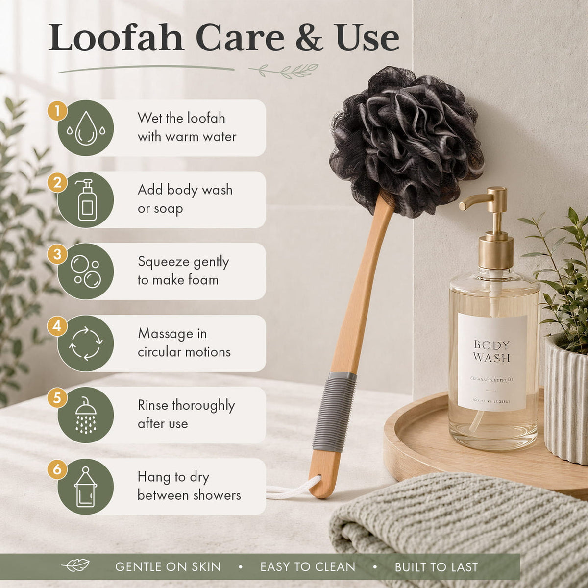 ShowrCove™ Long Handle Loofah Brush